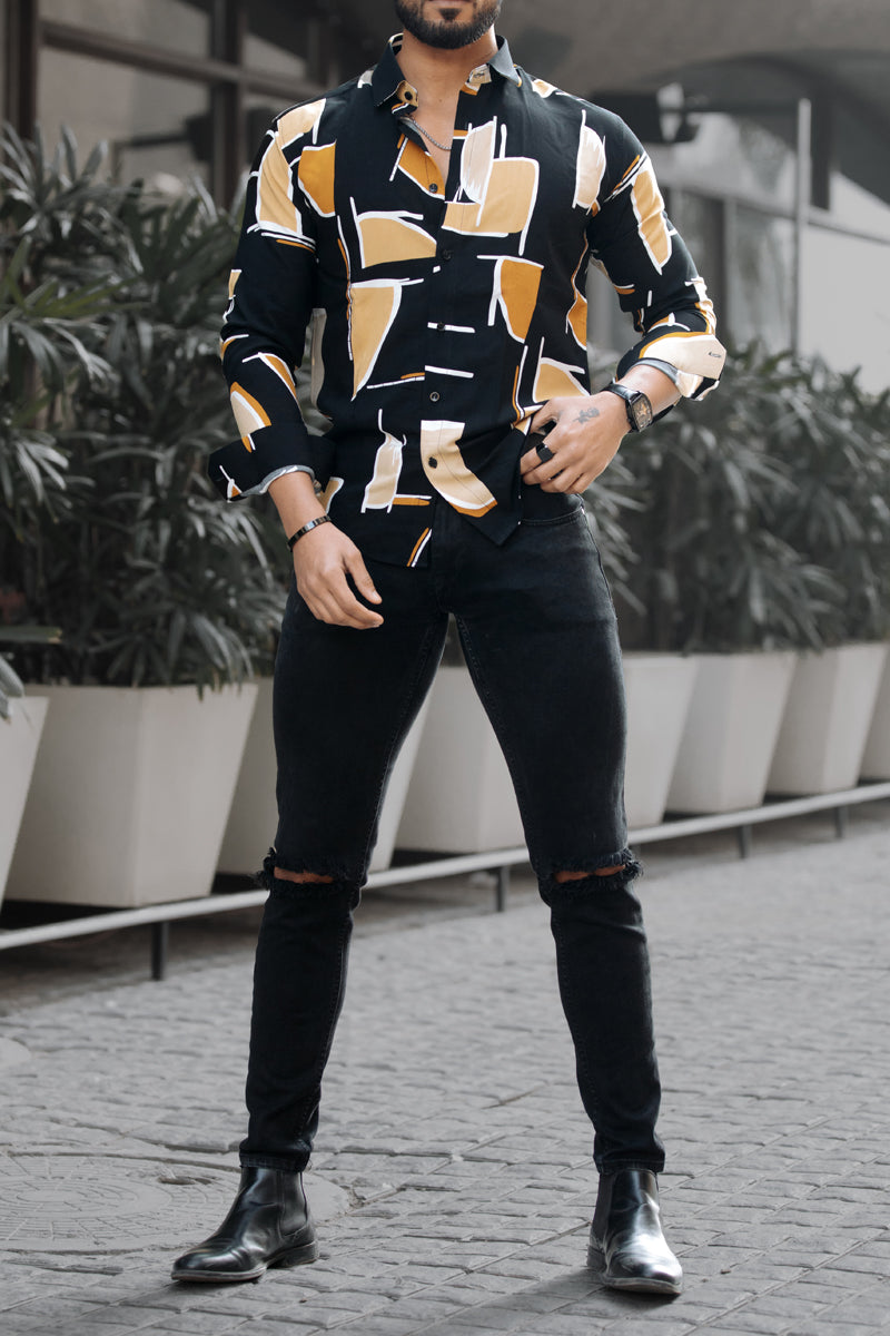 Mustard Abstract Printed Shirt - Relaxed Fit